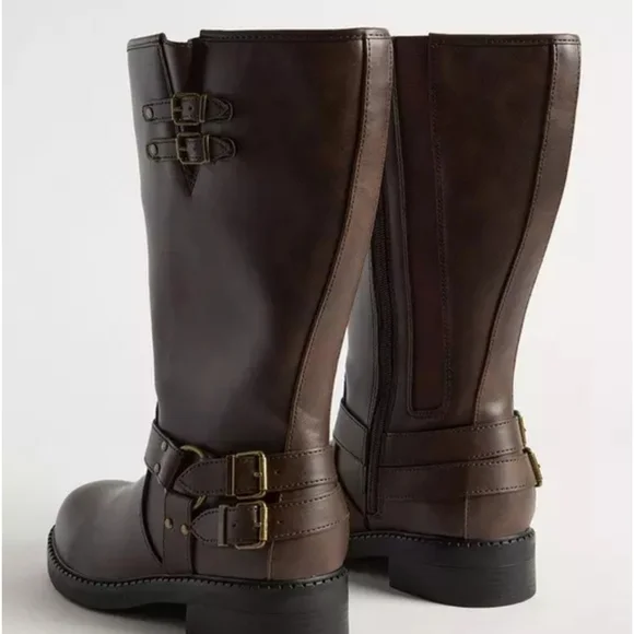 Torrid Brown Combat Moto Boots with Buckle Details - Picture 3 of 6